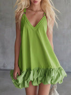 Plus size Shopimist full size v-neck bubble hem mini dress, stylish and flattering with a modern V-neck design.