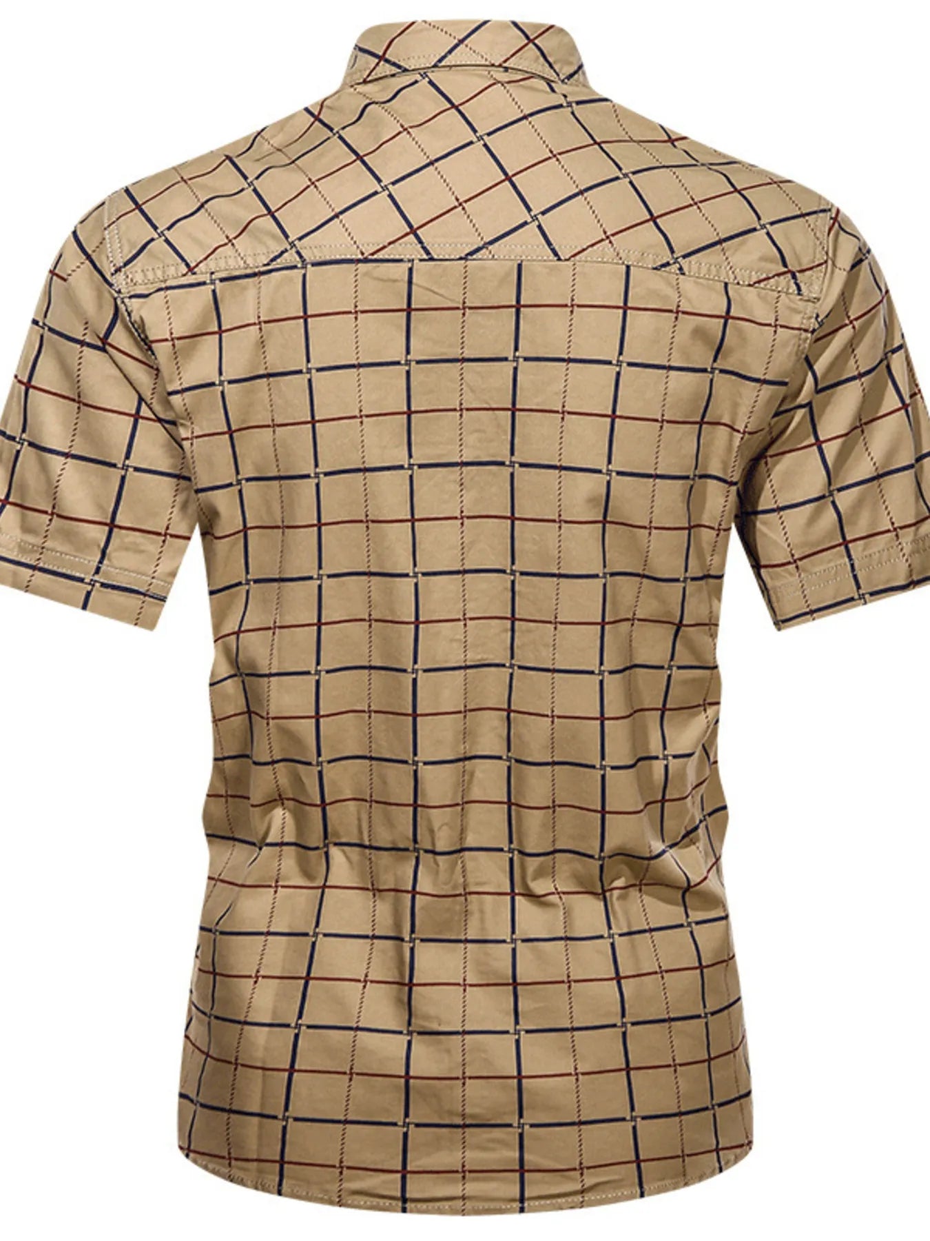 Plus size men's casual plaid short-sleeve shirt by Plush Fashion Hub, featuring a classic checkered pattern and comfortable fit.