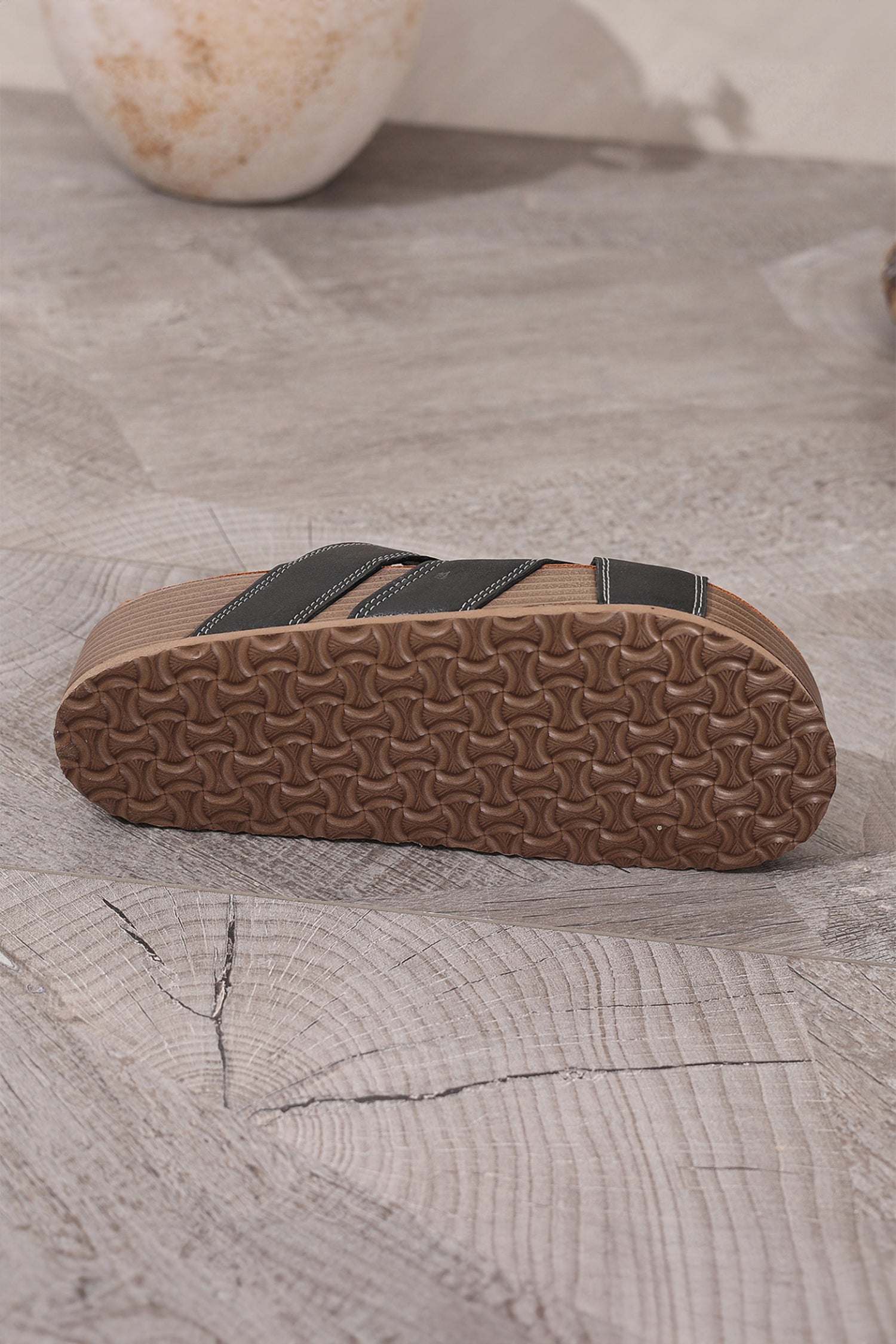 Threaded Pear Kathryn Band Retro Platform Slippers with thick soles and stylish straps, perfect for casual wear and comfort.