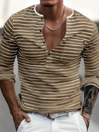 Men's full-size striped long sleeve T-shirt by Trendsi, featuring a casual design and comfortable fit for plus-size men.