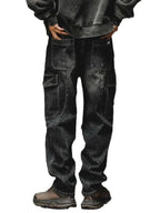 Men's washed wide leg cargo jeans from Trendsi featuring relaxed fit, multiple pockets, and casual denim style.