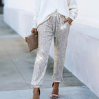 Women's high-waist straight-leg trousers by Plush Fashion Hub, full-length casual pants shown in a neutral color.