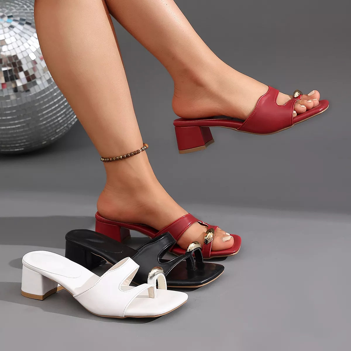 Plush Fashion Hub chunky heel toe ring sandals with strappy design and open toe, stylish summer footwear for women.
