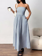 Striped strapless casual maxi dress by Simply Love, featuring bold horizontal stripes and a flowing, comfortable fit.