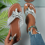Shopimist toe post bow sandals featuring a stylish bow detail and comfortable slip-on design for summer wear.