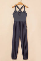Plush Fashion Hub active wear jumpsuit with cutout square neck, wide straps, fitted style, and breathable fabric for workout or casual wear.