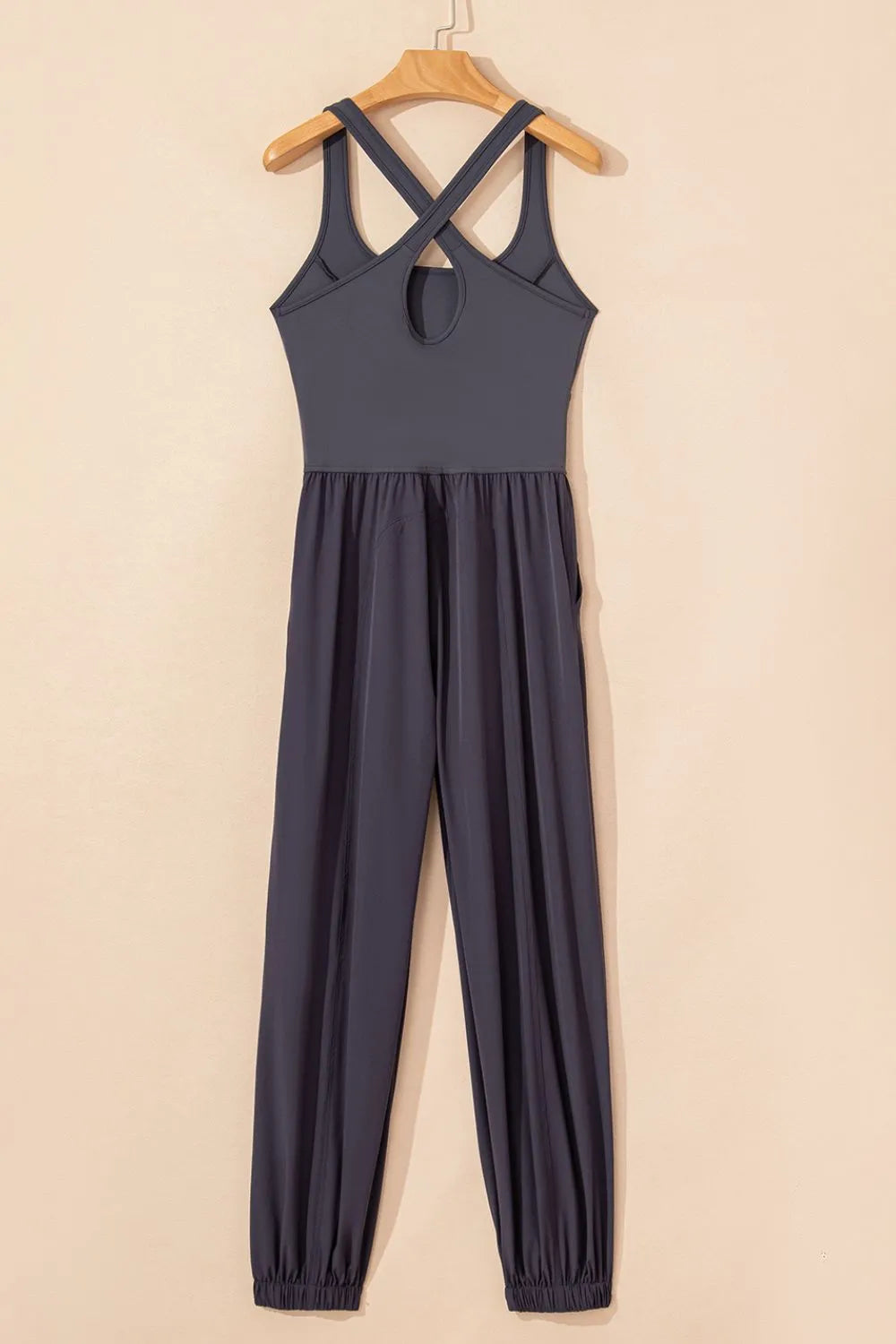 Plush Fashion Hub active wear jumpsuit with cutout square neck, wide straps, fitted style, and breathable fabric for workout or casual wear.