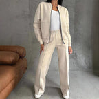 Women’s FitiqueFit 2-piece zip-up sweatsuit set with a casual jacket and wide-leg sweatpants, comfortable and stylish loungewear.