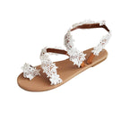 Flower Roman women's casual beach sandals with soft soles, pearl accents, and outer wear design by Plush Fashion Hub.