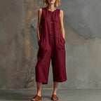 Women's retro sleeveless wide-leg cropped jumpsuit by FitiqueFit, casualwear style, featuring a relaxed fit and wide-leg design.