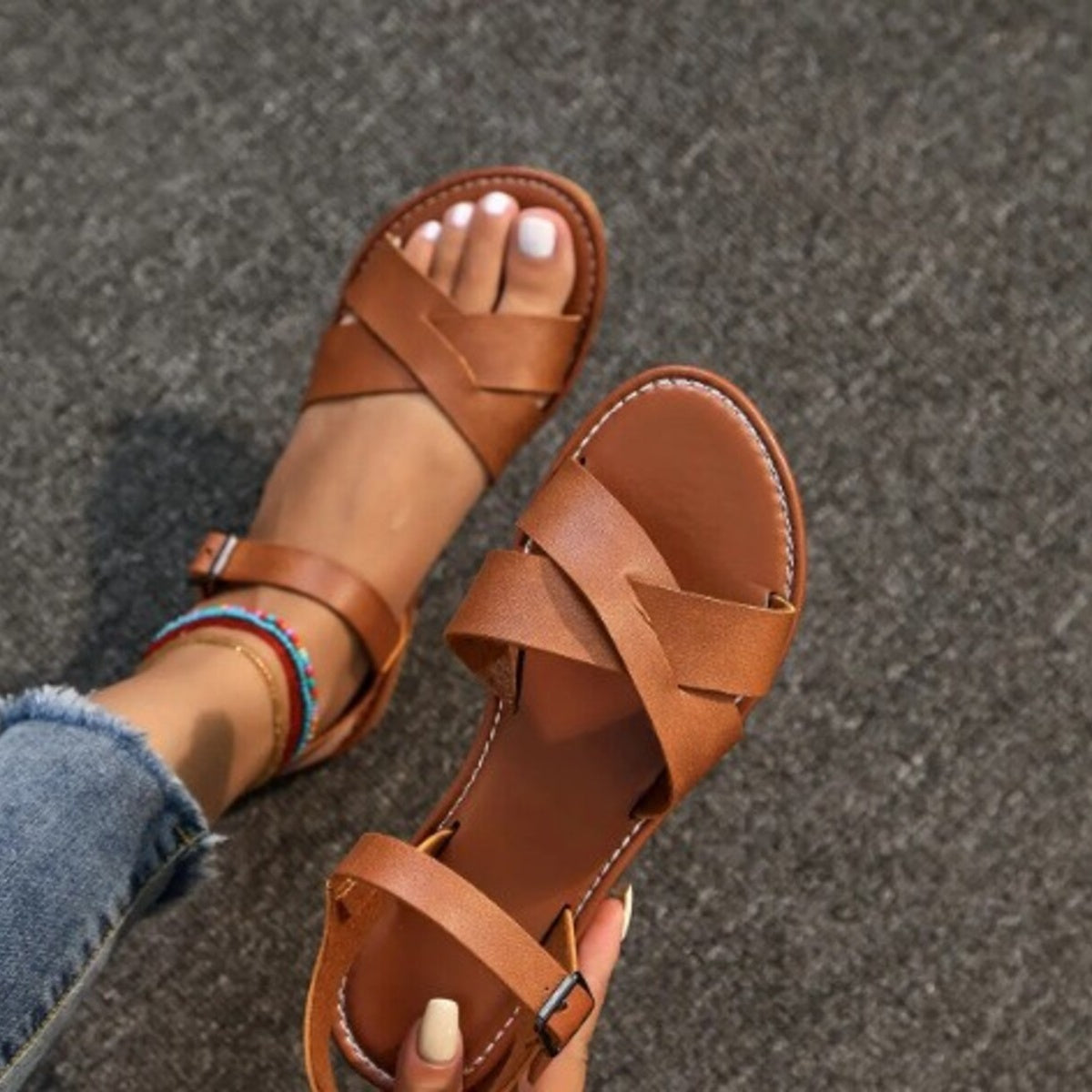 Shopimist criss-cross ankle strap summer sandals featuring stylish straps and open-toe design for warm weather wear.