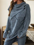 Asymmetrical hem cowl neck long sleeve T-shirt from Trendsi, featuring a stylish neckline and relaxed fit in soft fabric.