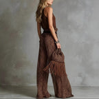 Leopard print sheer wide-leg pants and sleeveless tank top set by FitiqueFit, casualwear ensemble with stylish animal print fabric.