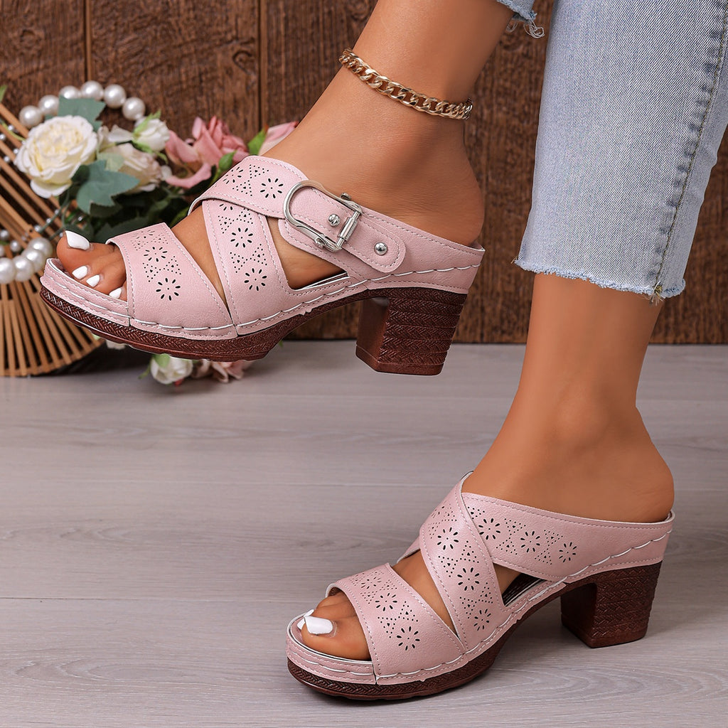 Women's open toe mid block heel sandals by Trendsi, stylish dressy casual shoes with comfortable fit and trendy design.