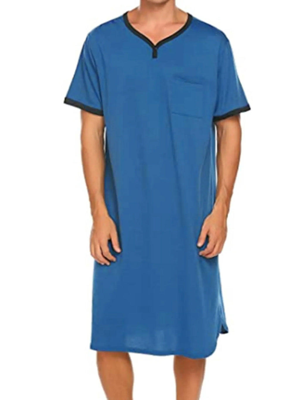 Plus size men's loungewear with contrast trim short sleeve top, comfortable and casual for relaxing at home.