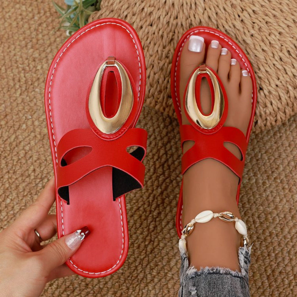 Open toe golden accent sandals by Shopimist with sleek straps and stylish design, perfect for summer footwear.