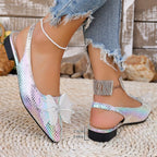 Shopimist point toe block heels sandals with sleek design, featuring comfortable block heels and elegant pointed toes.