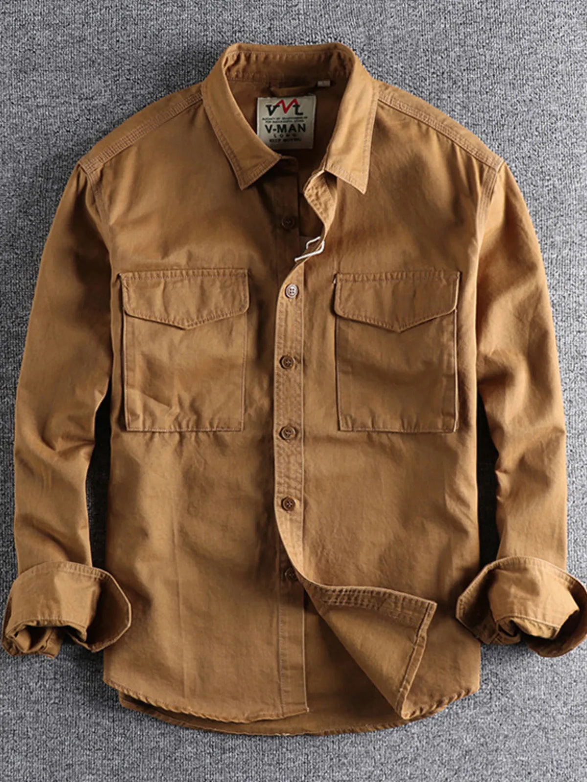 Men's plus size button-up shirt with chest pockets, stylish men's shirt from Trendsi, featuring a classic collar and button closure.