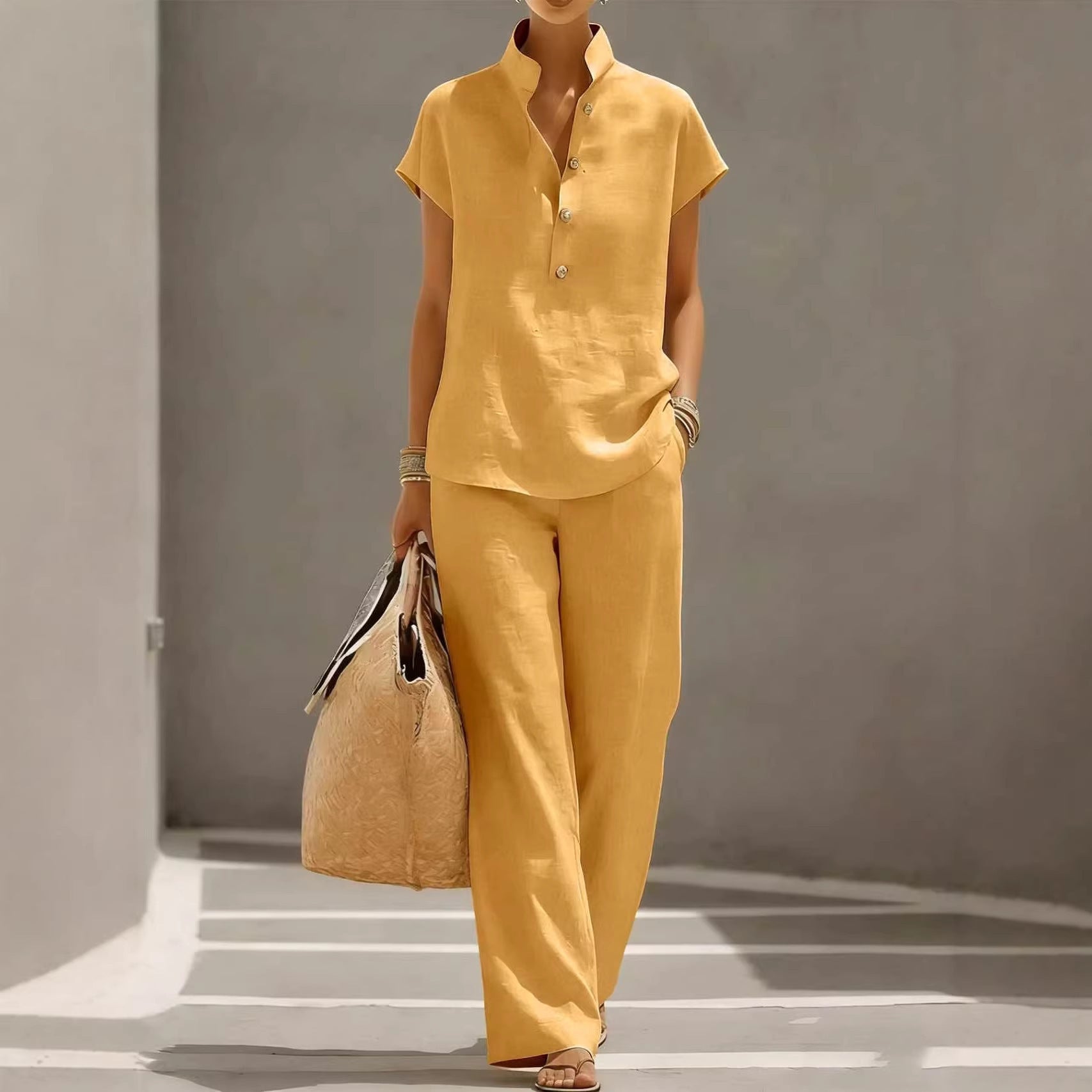 Plush Fashion Hub three-piece set with solid cardigan, short sleeve top, and matching pants for casual lounge wear.