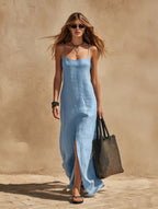 Women's minimalist sleeveless slip dress by Plush Fashion Hub featuring a loose fit and resort style for casual wear.