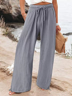 Plus size wide leg pants with drawstring waist by Shopimist, full length, comfortable fit, in a casual style.