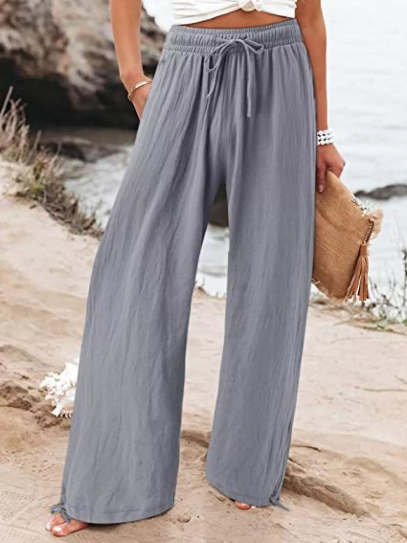 Plus size wide leg pants with drawstring waist by Shopimist, full length, comfortable fit, in a casual style.