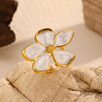 Shopimist flower open ring featuring a delicate floral design and silver band, showcasing elegant jewelry craftsmanship.