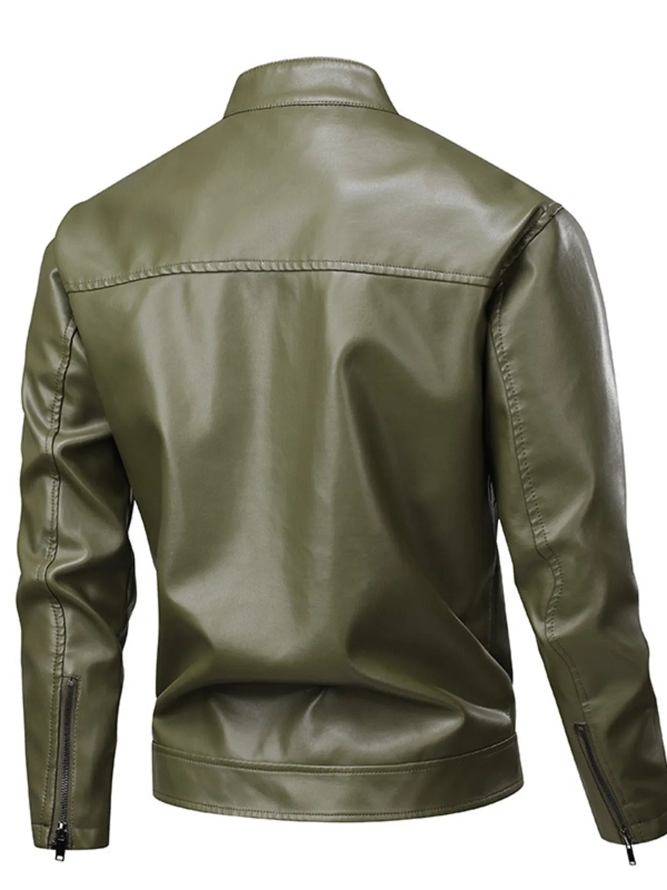 Men's full-size leather zip-up jacket by Shopimist, shown in plus size with front zipper and classic leather detailing.