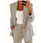 FitiqueFit two-piece suit with a blazer and slim-fit trousers in various colors, shown in size XS to 5XL.