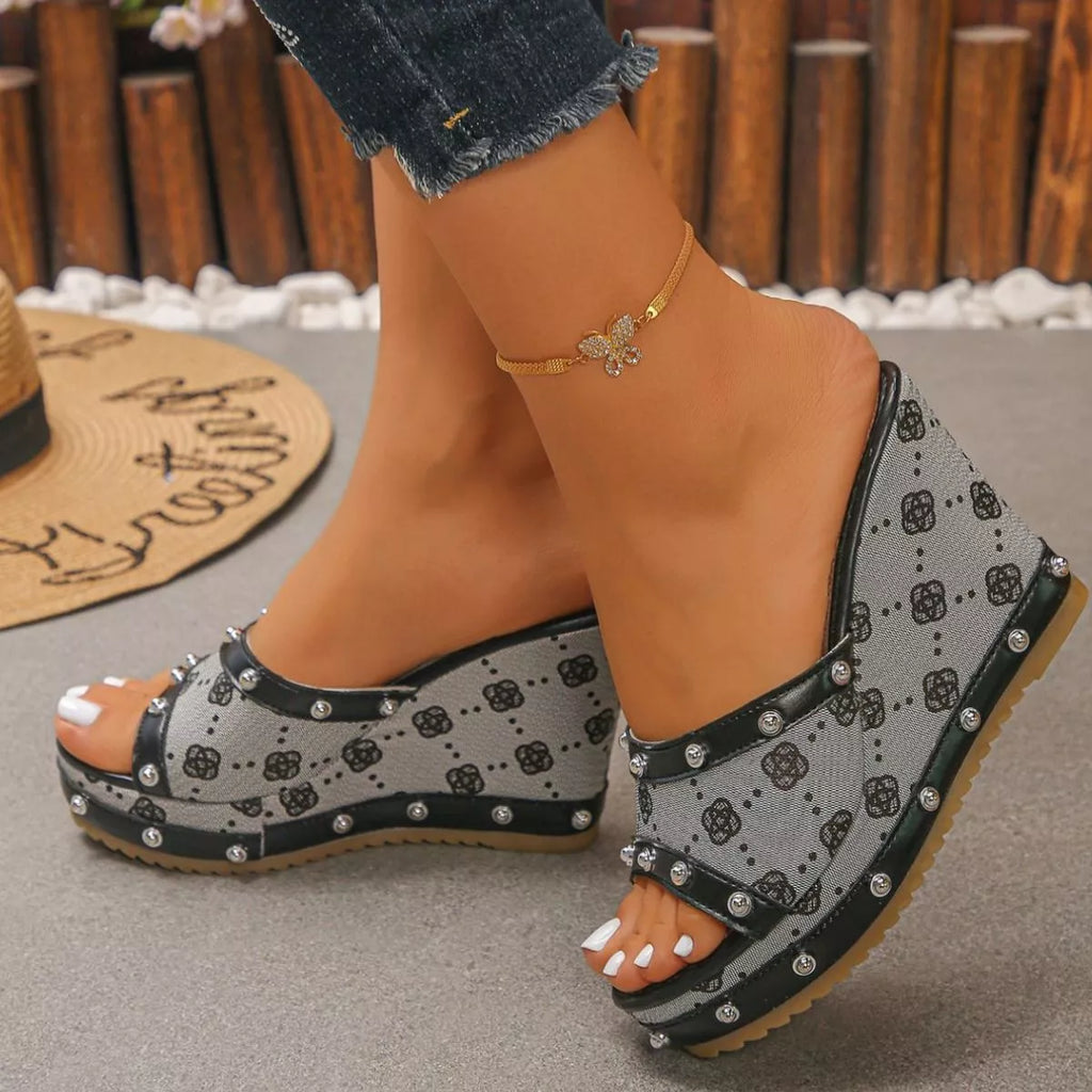 Shopimist peep toe wedge sandals with ankle straps and high platform, featuring stylish design and open toe style.