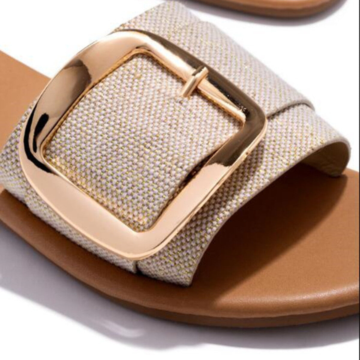 Open toe buckle sandals by Plush Fashion Hub featuring a stylish design and comfortable fit on a neutral background.