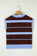 Striped Short Sleeve Round Neck Casual Knit Top
