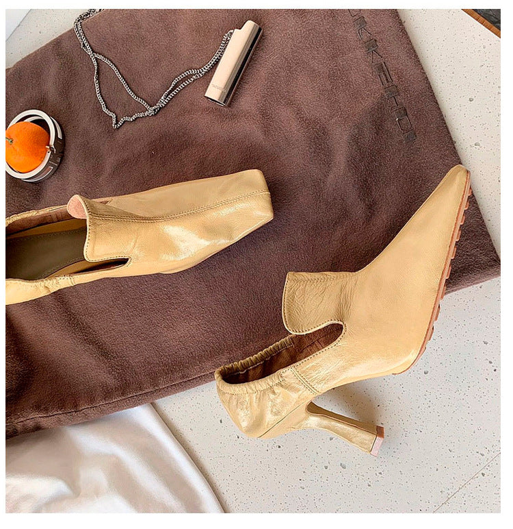 White Elegance Square Toe Stiletto Mules by eprolo, stylish heels with a sleek square toe design.