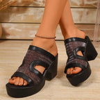 Open toe block heel sandals by Plush Fashion Hub, featuring stylish straps and a comfortable chunky heel for casual or dressy wear.