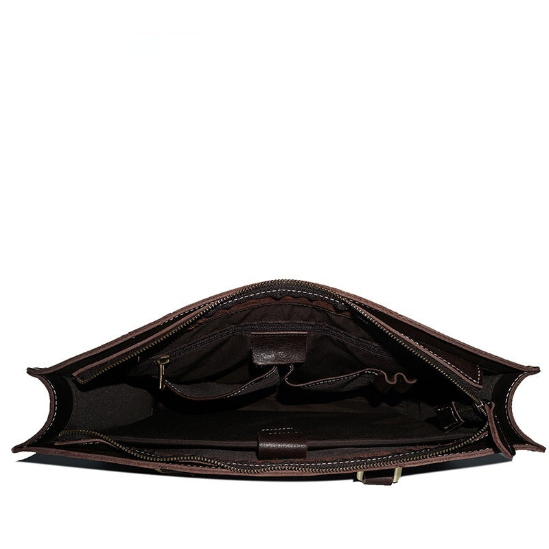 First layer cowhide oily leather shoulder messenger bag by Plush Fashion Hub, showing its textured leather and adjustable strap.