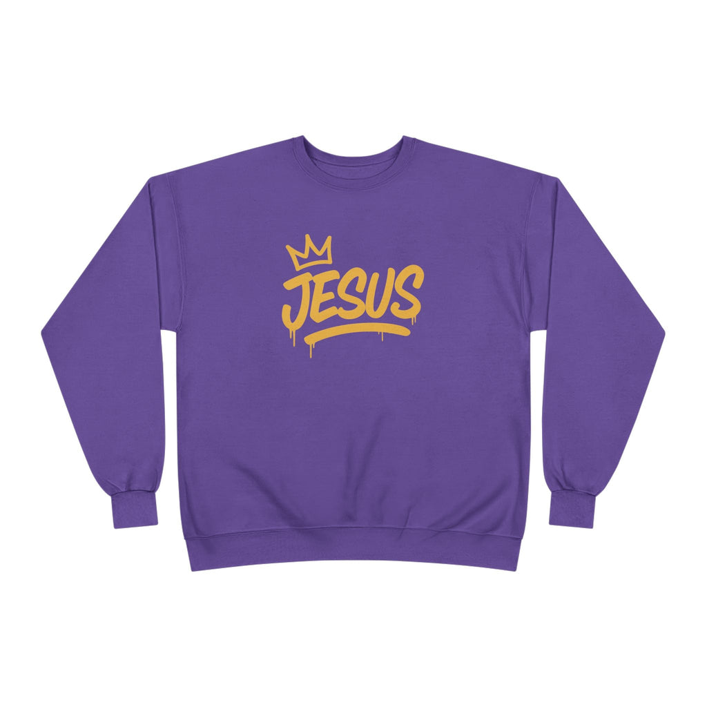 Wear Your Worship Jesus Crown crewneck sweatshirt with gold script inspirational design, soft apparel for spiritual style.