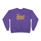 Wear Your Worship Jesus Crown crewneck sweatshirt with gold script inspirational design, soft apparel for spiritual style.