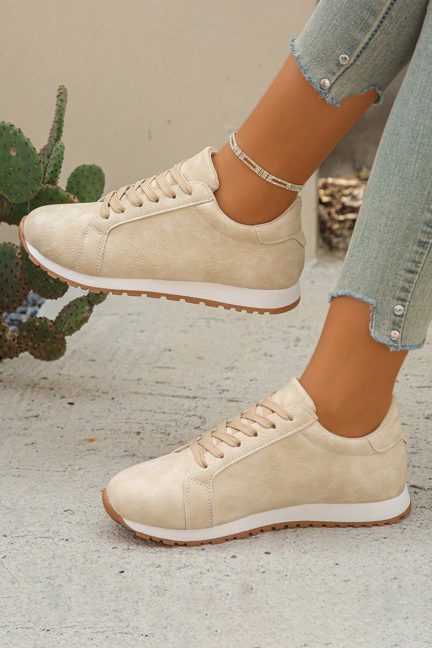 Womens Wren Suede Lace Up Sneakers by Threaded Pear featuring brown suede material and white rubber soles.