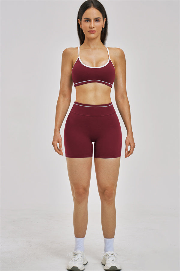 Fitglutes Activewear sports bra and shorts 2-piece set, designed for workout and gym wear, shown on a model.