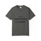 Black Certified Classic 60 Years T-Shirt by Printify with vintage logo print on front, casual fit and comfortable cotton fabric.