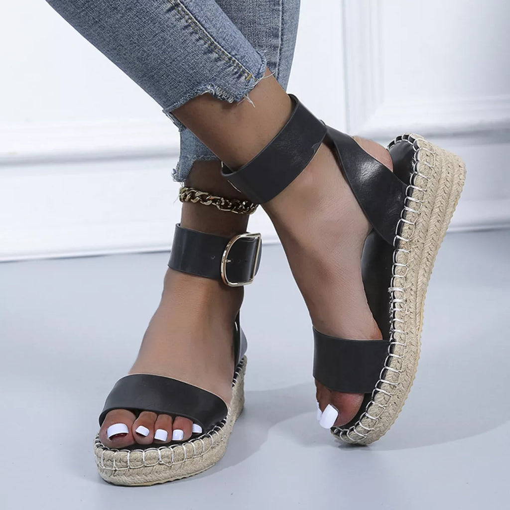 Shopimist open toe openwork sandals with stylish cutout design and ankle strap, perfect for casual summer wear.