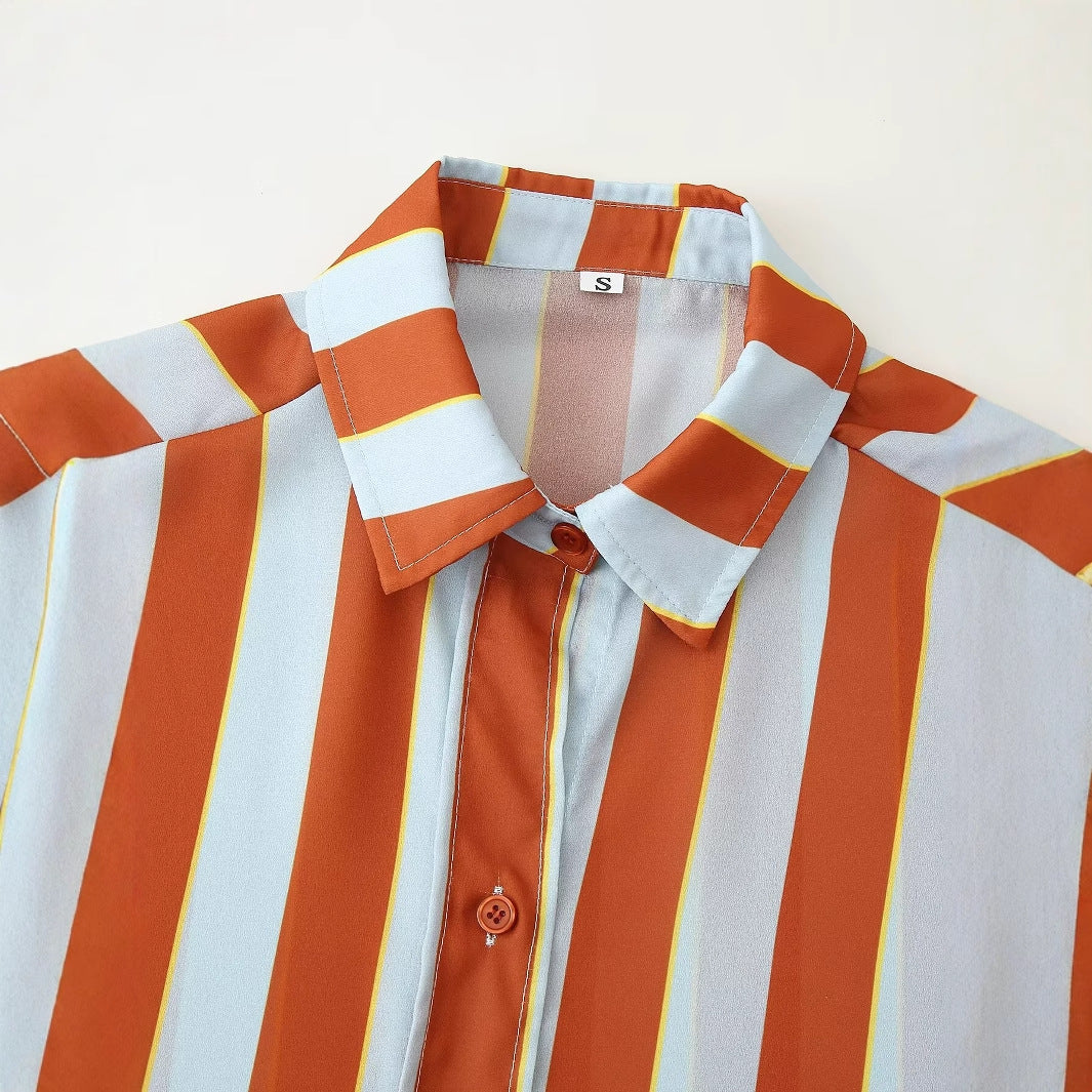 Women's casual striped loose shirt by eprolo, featuring a relaxed fit and stylish design, displayed flat in the image.
