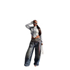 Street Style Fun Leopard Print 3D Printed Denim Pants with Double Waistband