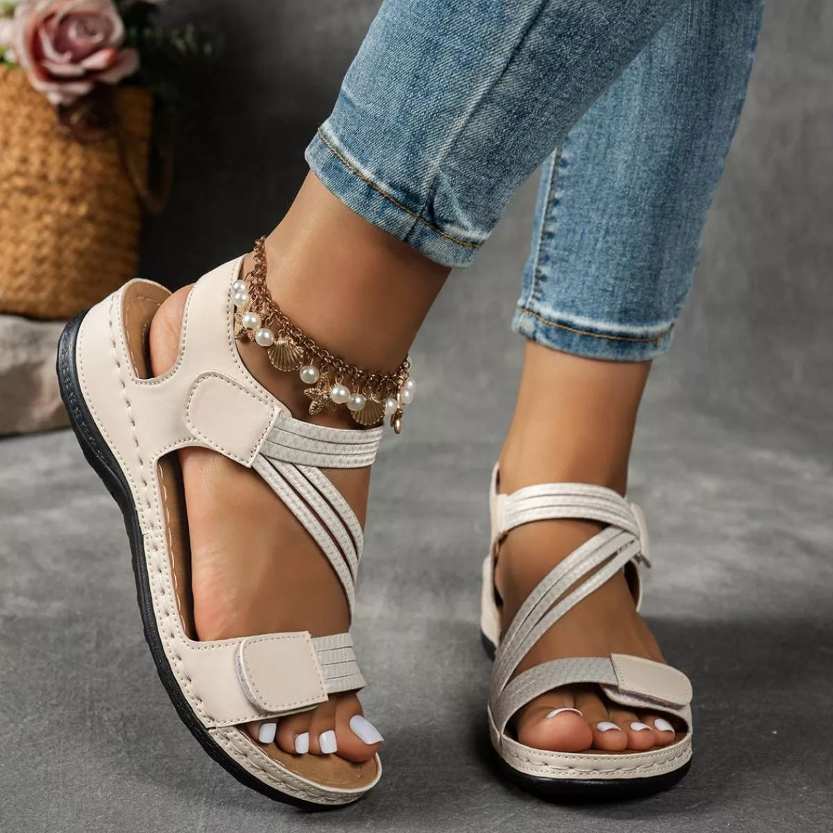 Shopimist open toe wedge sandals with chunky heel and strappy design, perfect for summer casual wear.