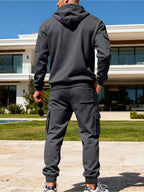 Men's plus size full zip hoodie and cargo pants set by Shopimist, featuring a half zip hoodie and comfortable cargo pants.