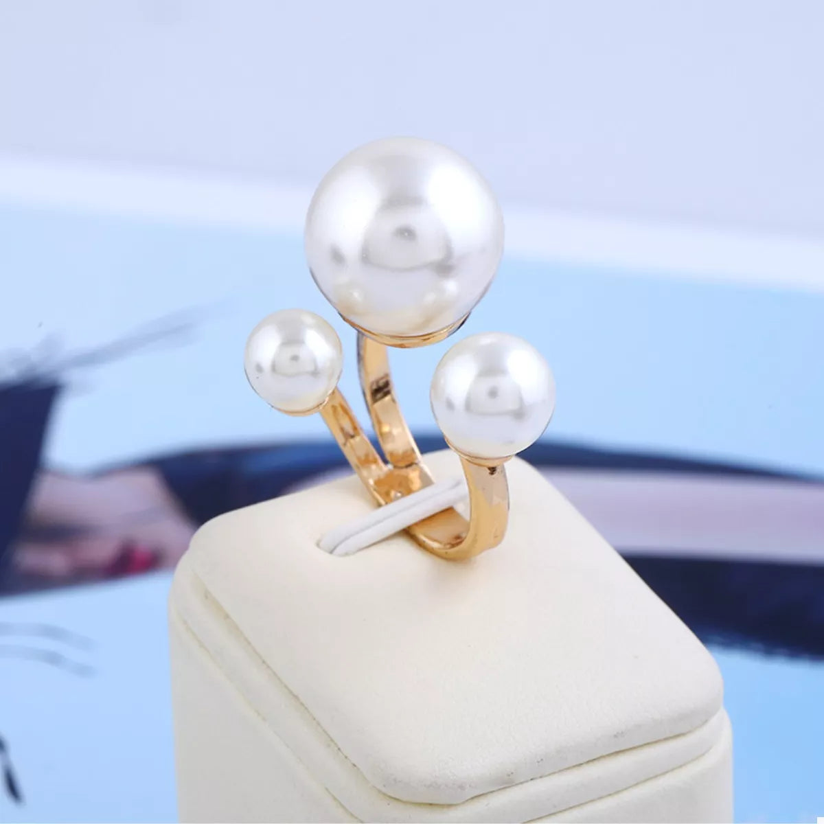 18K gold-plated pearl open ring from Shopimist featuring a sleek design and lustrous pearl centerpiece.