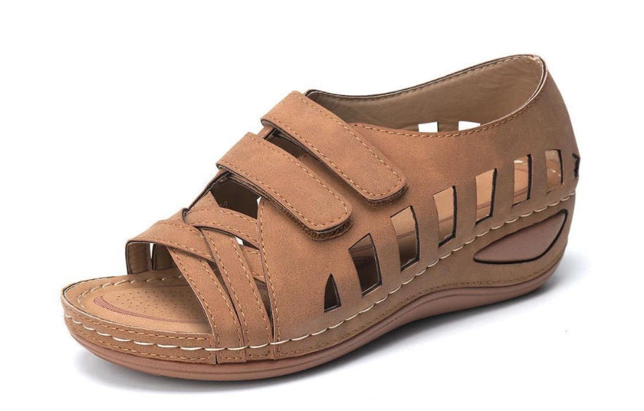 European and American large size hollow platform Velcro sandals by Plush Fashion Hub with chunky sole and adjustable straps.