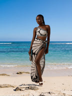 Women’s high-neck swimsuit with built-in shelf bra by FitiqueFit, featuring a sleek, supportive design for beach swimwear.