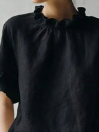 Full Size Ruffled Neck Half Sleeve Blouse Plus Size
