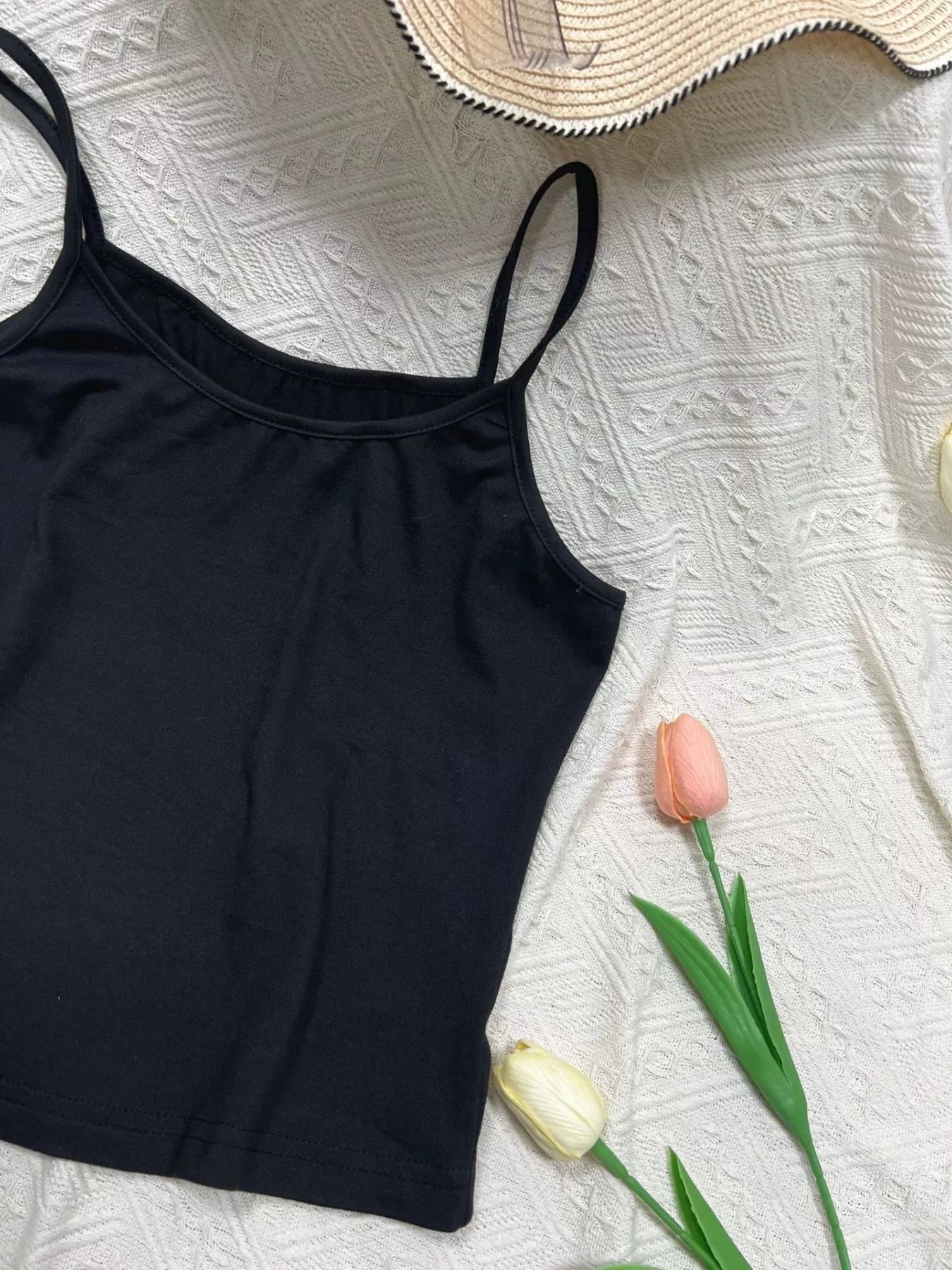 Solid color scoop neck cami tank top by Plush Fashion Hub, featuring a lightweight design and comfortable fit.